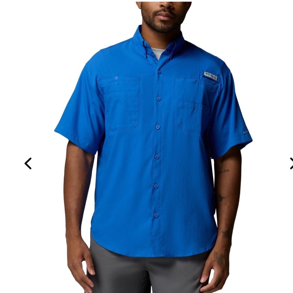 Columbia PFG Tamiami II Blue Short Sleeve Fishing Shirt Sz XL Ripstop Gorpcore